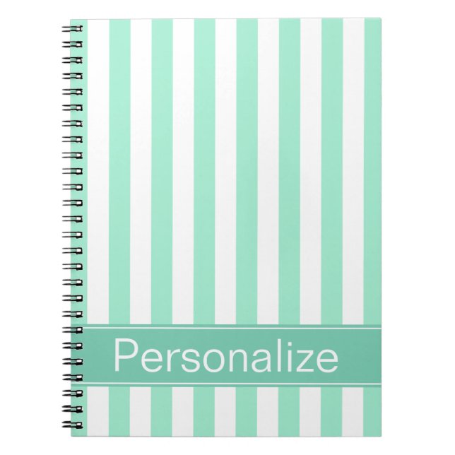 Fresh Aqua Stripes Personalised Notebook (Front)