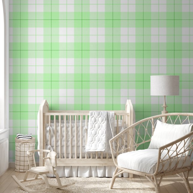 Fresh Baby green and white plaid pattern Wallpaper (Kids)
