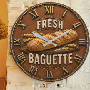 Fresh Baguette Rustic French Bakery Kitchen Decor Large Clock