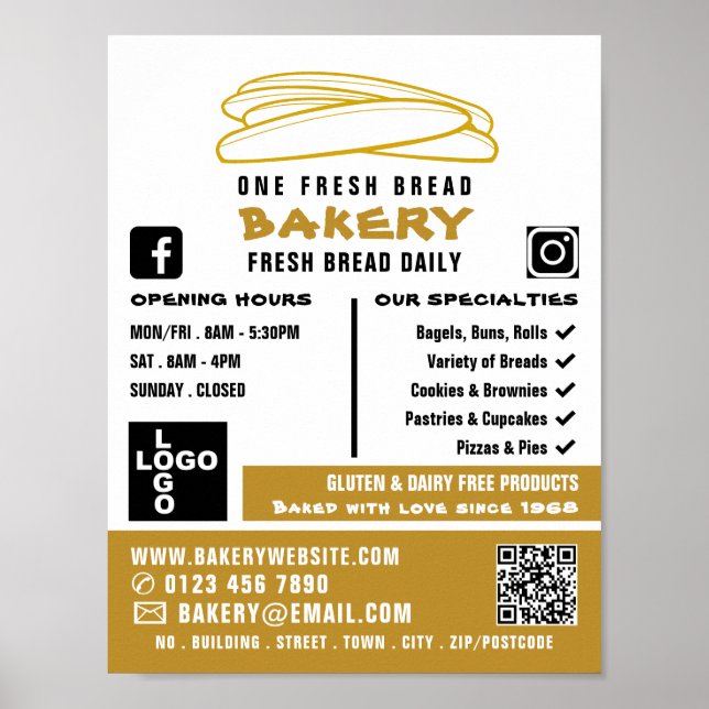 Fresh Baguettes, Bakers, Bakery Store Advert Poster (Front)