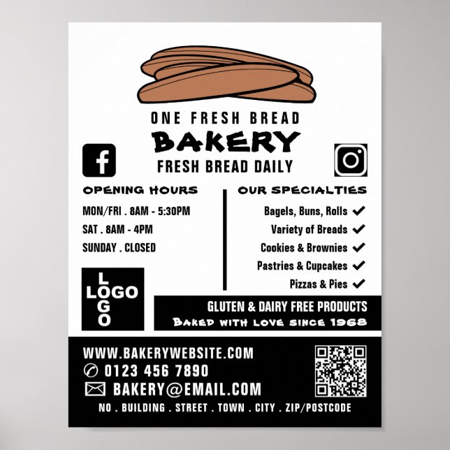 Fresh Baguettes, Bakers, Bakery Store Advert Poster (Front)