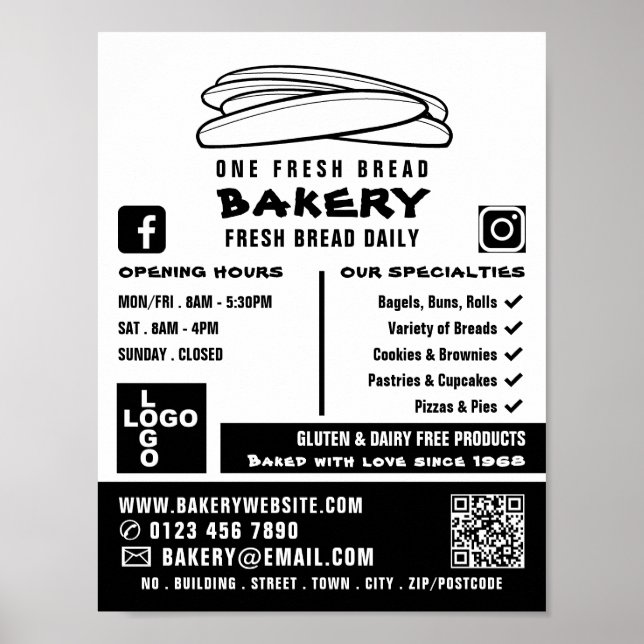 Fresh Baguettes, Bakers, Bakery Store Advert Poster (Front)
