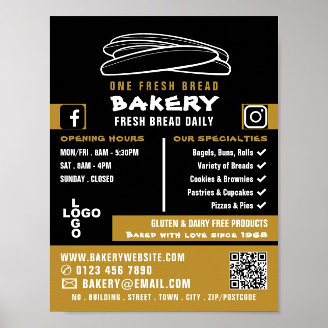 Fresh Baguettes, Bakers, Bakery Store Advert Poster (Front)