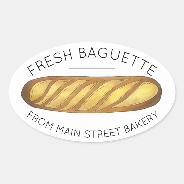 Fresh Baked Baguette French Bread Loaf Bakery Oval Sticker (Front)