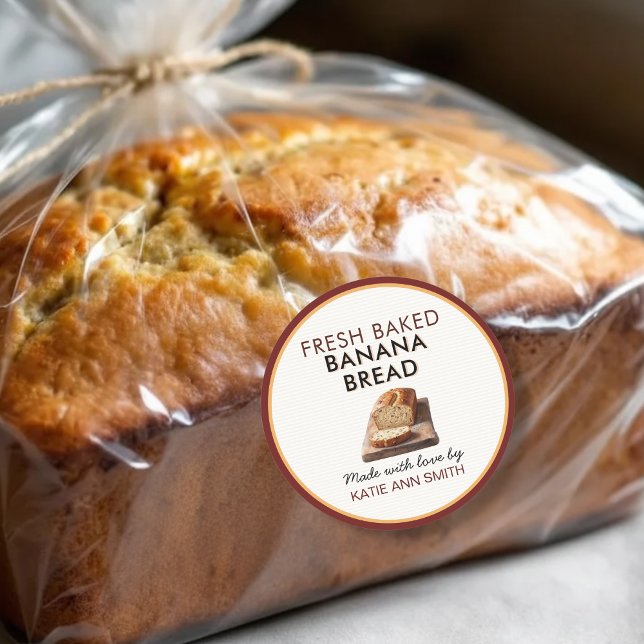 Fresh Baked Banana Bread Label | Bakery Sticker (Homemade banana bread sticker label for home bakery goods)