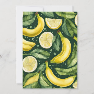 Fresh Bananas and Lemon Slices Watercolor Art  Invitation