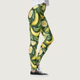Fresh Bananas and Lemon Slices Watercolor Art Leggings