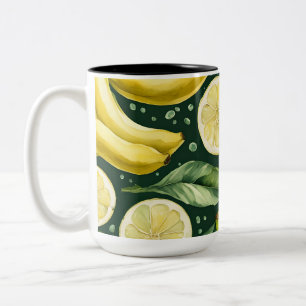 Fresh Bananas and Lemon Slices Watercolor Art  Two-Tone Coffee Mug