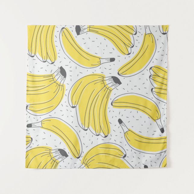 Fresh bananas hand drawn background. Doodle wallpa Tapestry (Front)