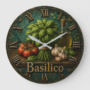 Fresh Basilico Italian Herb Farmhouse Kitchen Large Clock