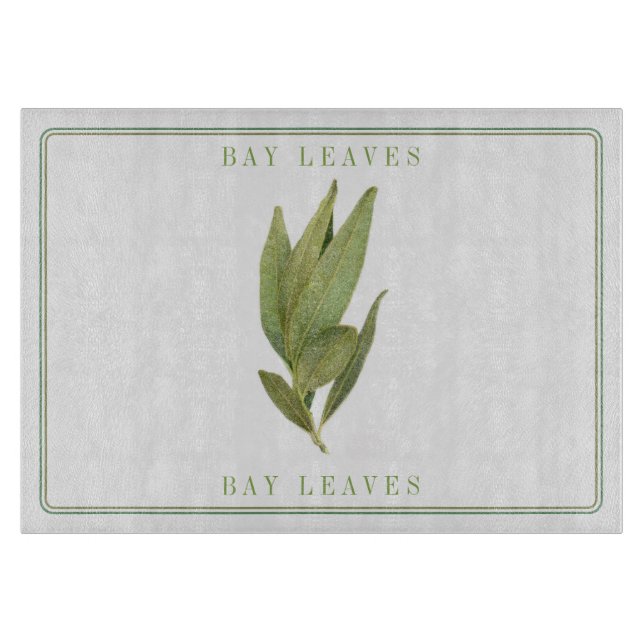 FRESH BAY LEAVES 11x8 Glass Cutting Board (Front)