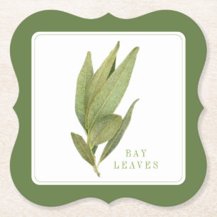 FRESH BAY LEAVES Bracket Coasters (+text) Green