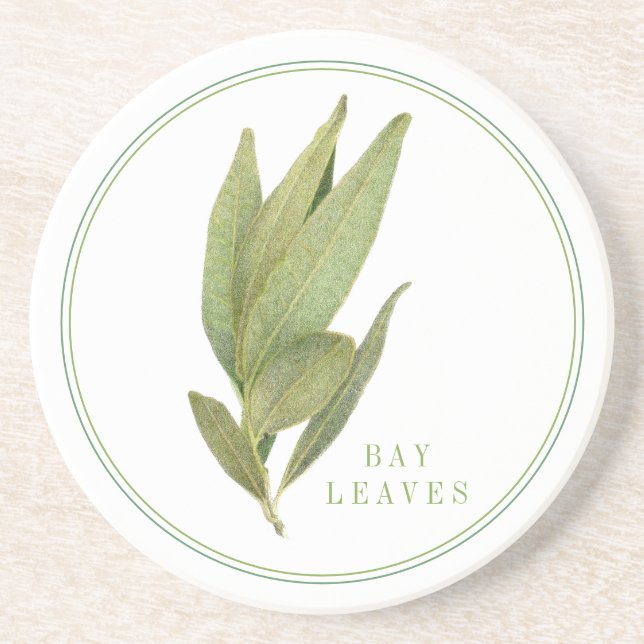 FRESH BAY LEAVES Sandstone Coaster (+text) (Front)