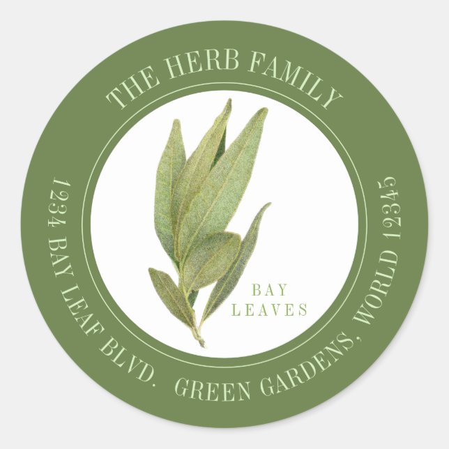 FRESH BAY LEAVES Small Round Address Seals - Green (Front)