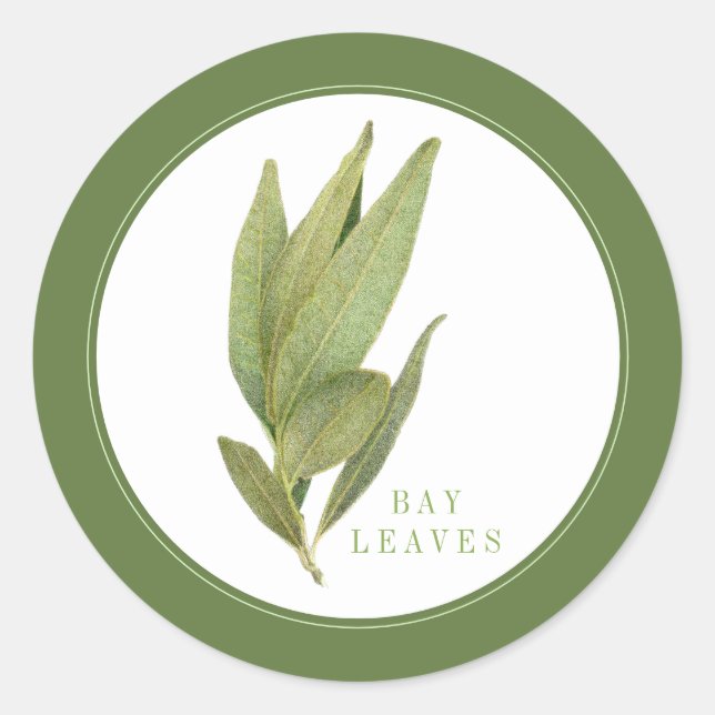 FRESH BAY LEAVES Small Round Stickers +text Green (Front)
