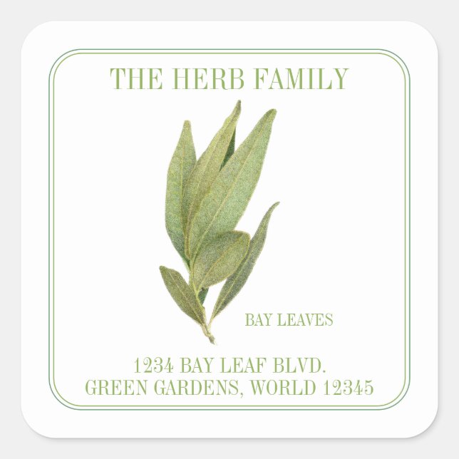 FRESH BAY LEAVES Small Square Address Seals (Front)