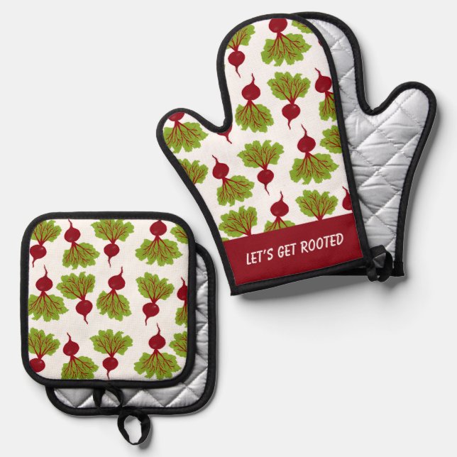 Fresh Beet Collection White Oven Mitt & Pot Holder Set (Front/Back)