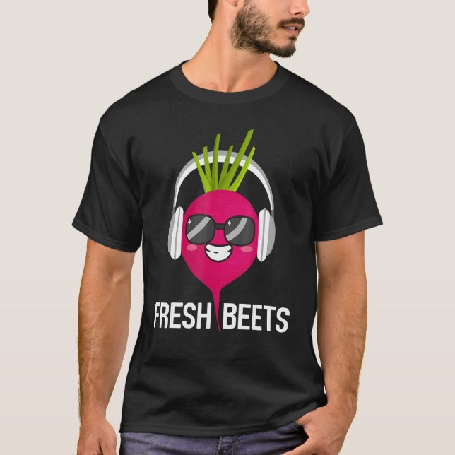 Fresh Beets  Cool Beetroot Headphones Sunglasses M T-Shirt (Front)