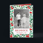 Fresh Berries Vertical Photo Holiday Card<br><div class="desc">This beautiful folded holiday photo card features watercolor berries and leaves in bold red and green/teal.</div>