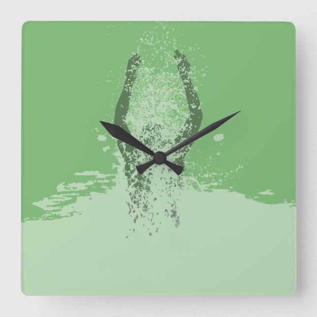 Fresh Black and White Grunge Man Water Square Wall Clock (Front)