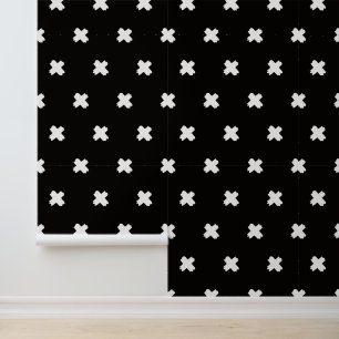 Fresh Black-White Cross Pattern Wallpaper