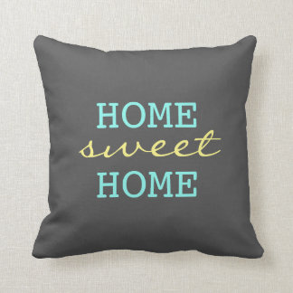 Fresh Blue Home Sweet Home Teal and Yellow Text Cushion