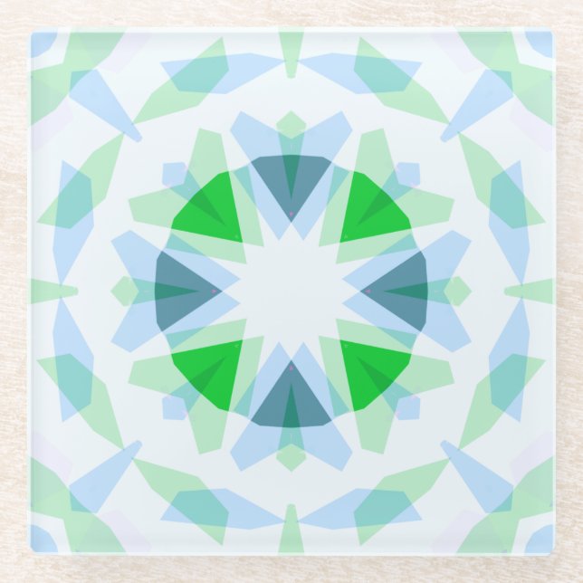 Fresh Blue Pretty Green Star Dopamine Decor Kitsch Glass Coaster (Front)
