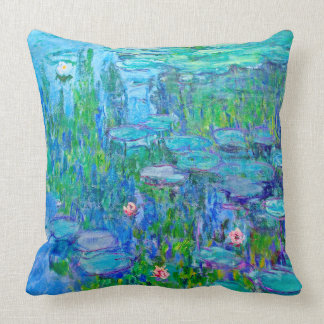 Fresh Blue Water Lily Pond Monet Fine Art Cushion