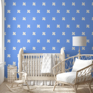 Fresh Blue-White Cross Pattern Wallpaper