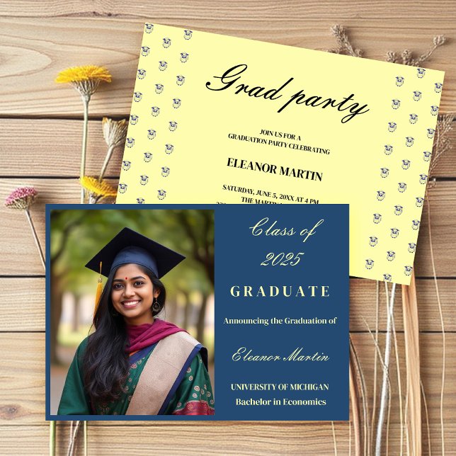 Fresh Blue Yellow Elegant Photo Invitation (Creator Uploaded)