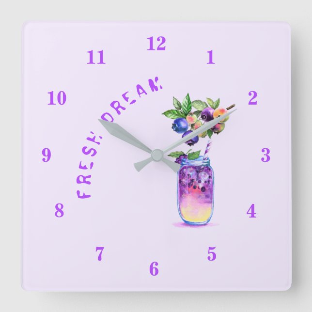 Fresh Blueberry Drink Wall Clock - Custom Text (Front)