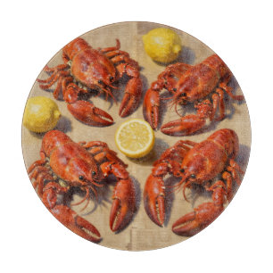 Fresh Boiled Lobster Lemon Newspaper Feast Cutting Board