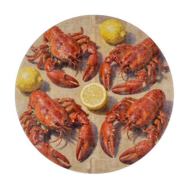 Fresh Boiled Lobster Lemon Newspaper Feast Cutting Board (Front)