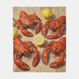 Fresh Boiled Lobster Lemon Newspaper Feast Fleece Blanket