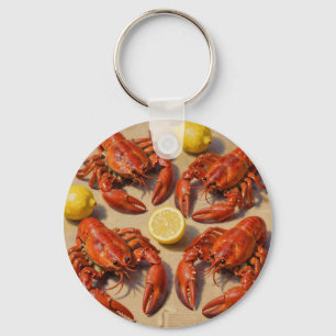 Fresh Boiled Lobster Lemon Newspaper Feast Key Ring