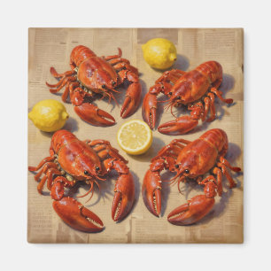 Fresh Boiled Lobster Lemon Newspaper Feast Magnet