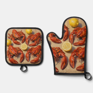 Fresh Boiled Lobster Lemon Newspaper Feast Oven Mitt & Pot Holder Set
