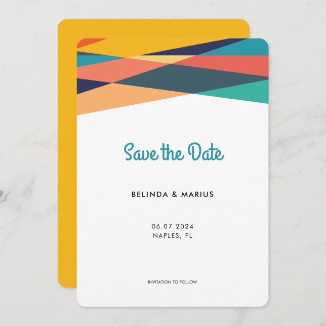 Fresh Bold Colourful Stripes Summer Photo Save The Date (Front/Back)