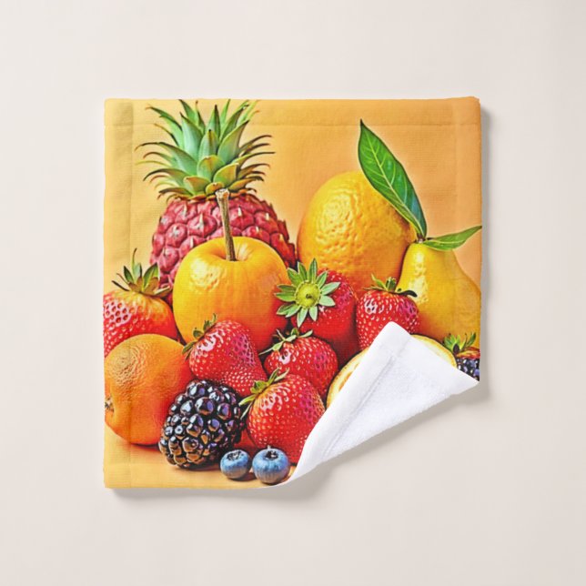Fresh Bounty: Vibrant Fruit Harvest Design  Bath Towel Set (Wash Cloth)