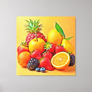 Fresh Bounty: Vibrant Fruit Harvest Design  Canvas Print