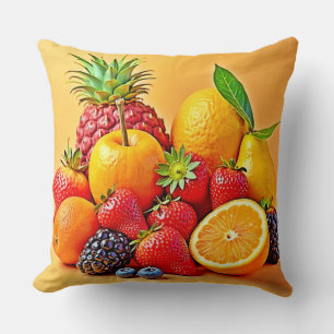 Fresh Bounty: Vibrant Fruit Harvest Design  Cushion