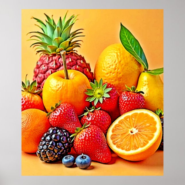 Fresh Bounty: Vibrant Fruit Harvest Design  Poster (Front)