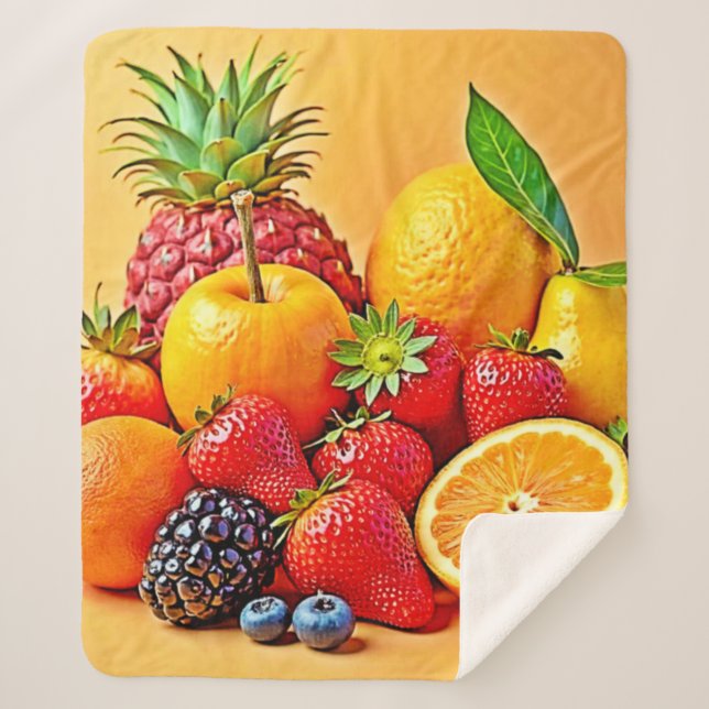 Fresh Bounty: Vibrant Fruit Harvest Design  Sherpa Blanket (Front)