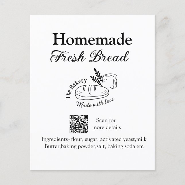 Fresh bread bakery add name ingredients Q r code h (Front)