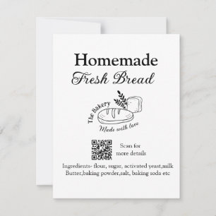 Fresh bread bakery add name ingredients Q r code h Card