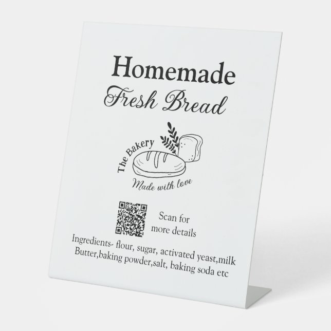 Fresh bread bakery add name ingredients Q r code h Pedestal Sign (Front)