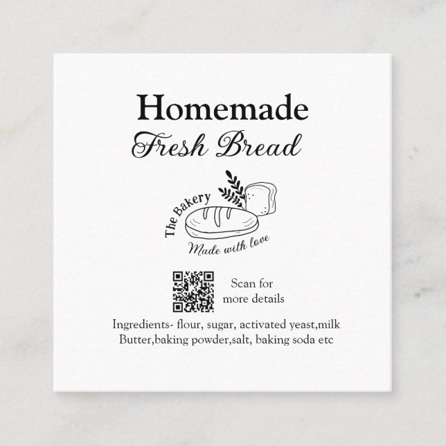 Fresh bread bakery add name ingredients Q r code h Square Business Card (Front)