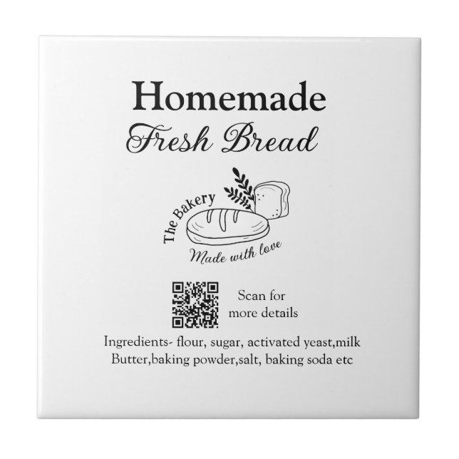 Fresh bread bakery add name ingredients Q r code h Tile (Front)