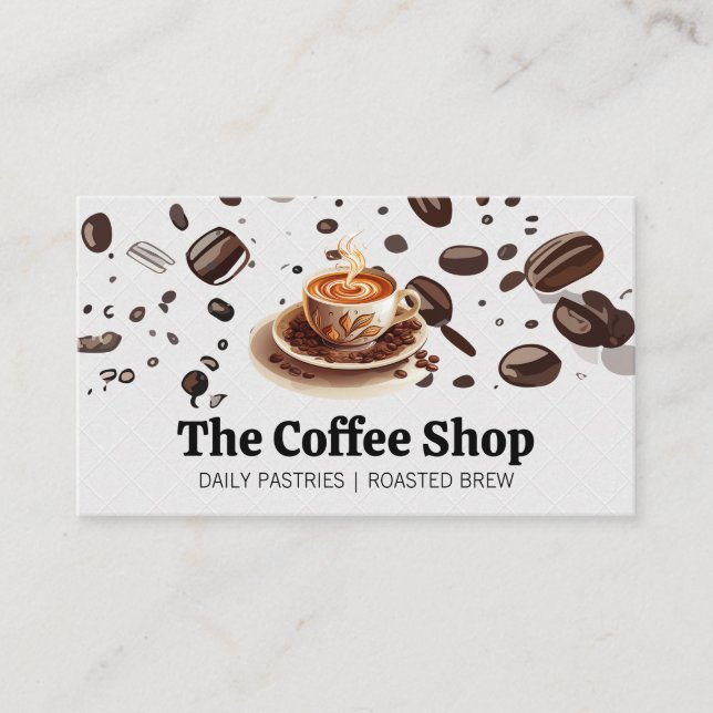 Fresh Brewed Coffee Cup | Coffee Beans Business Card (Front)