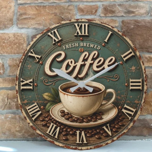 Fresh Brewed Coffee Rustic Farmhouse Large Clock (Creator Uploaded)